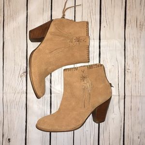Jack Rogers, Greer Suede Booties. Color: Oak.